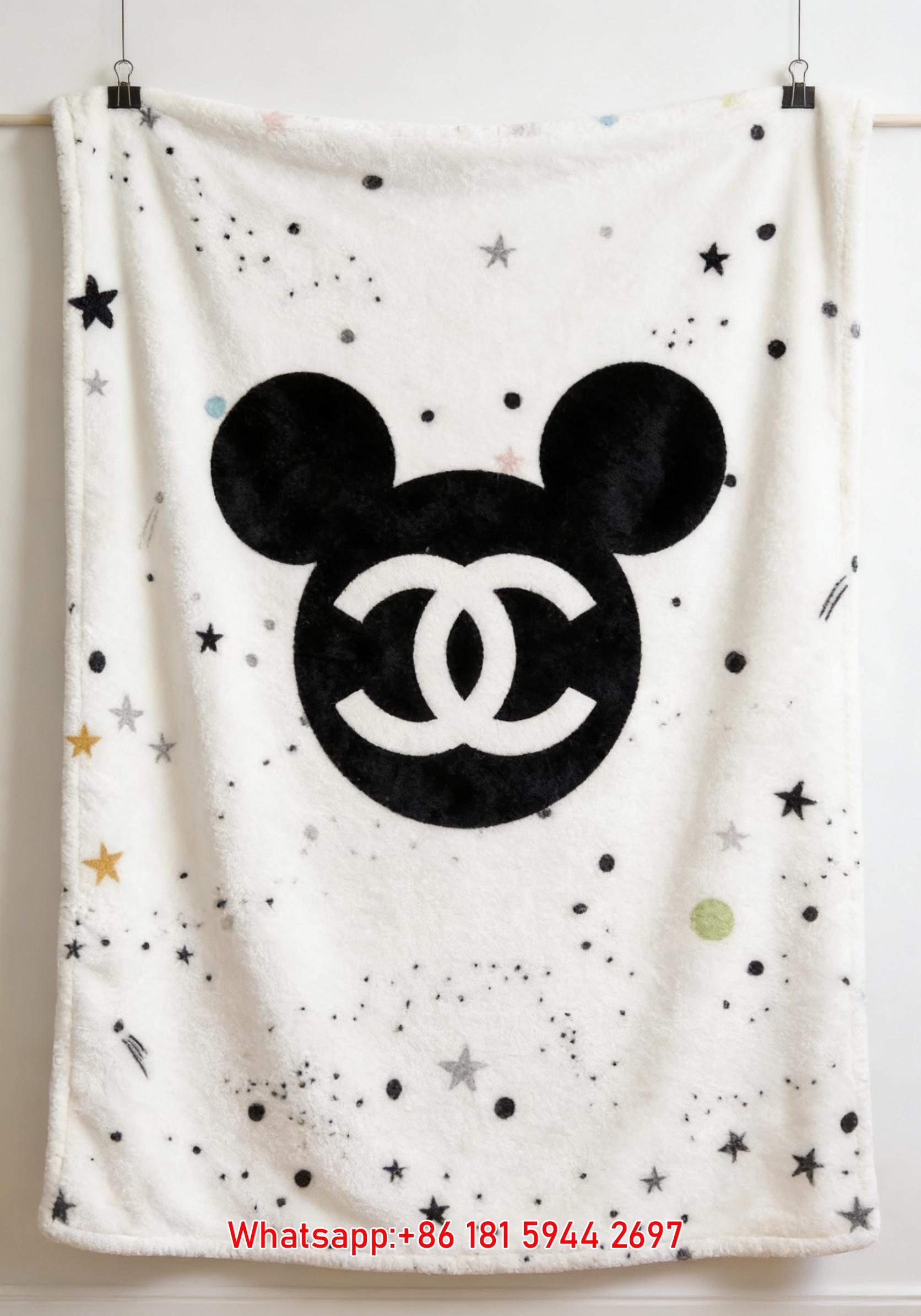 Chanel Style Mickey Flannel Throw Blanket IMG_7386